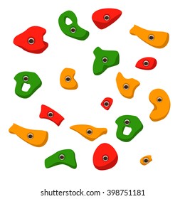 Climbing grips. Grips of climbing wall, climbing grips isolated on white, climbing wall, climbing, bouldering, bouldering wall, boulder grips, climb, holders for climbers, climbing wall holders