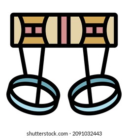 Icono del mazo de cables de escalada. Esbozo de arnés de escalado de vectores color plano aislado