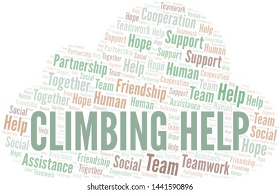 Climbing Help word cloud. Vector made with text only.