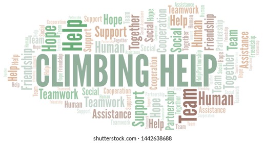 Climbing Help word cloud. Vector made with text only.