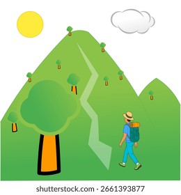 Climbing up the hill. Vector retro styled illustration.
