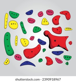 climbing holds in various colors