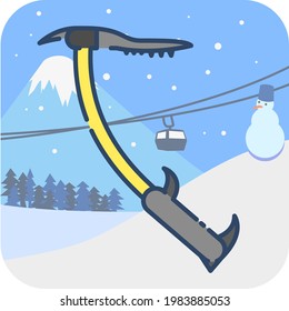 Climbing ice pickaxe for winter sport. Winter is coming