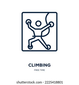 climbing icon from free time collection. Thin linear climbing, mountain, extreme outline icon isolated on white background. Line vector climbing sign, symbol for web and mobile