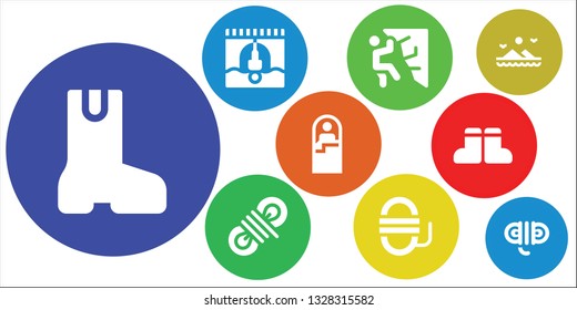 climbing icon set. 9 filled climbing icons.  Simple modern icons about  - Boot, Bungee jumping, Climbing, Rope, Sleeping bag, Boots, Mountains