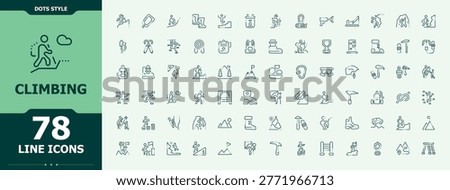 Climbing icon set. Adventure trendy minimal icons. Modern vector illustration. Climb line icon set. Editable stroke vector art.