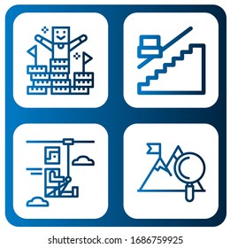 climbing icon set. Collection of Peak, Stair, Zip line, Mountain icons