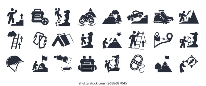 Conjunto de iconos de escalada Signo de estilo lineal de trazo editable para uso