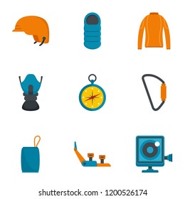 Climbing icon set. Flat set of 9 climbing vector icons for web design