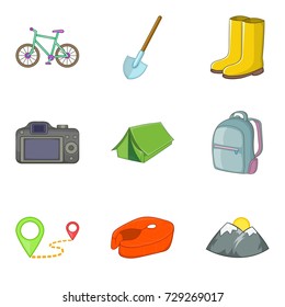Climbing icons set. Cartoon set of 9 climbing vector icons for web isolated on white background