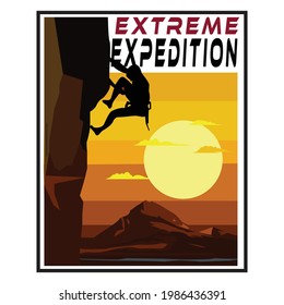 Climbing illustration with sunset's background for your badge, emblem or shirt design.
