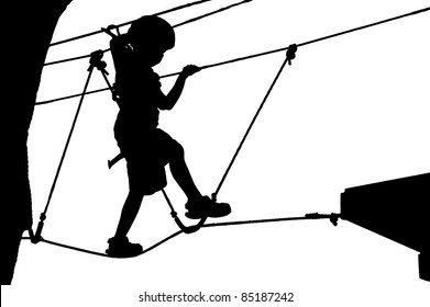 Climbing kid silhouette. Vector image.