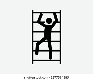 Climbing Ladder Man Climb Stairs Person Up Down Stick Figure Black White Silhouette Symbol Icon Sign Graphic Clipart Artwork Illustration Pictogram Vector