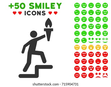 Climbing Leader With Torch icon with colored bonus emoticon icon set. Vector illustration style is flat iconic symbols for web design, app user interfaces, messaging.
