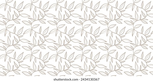 Climbing leaf pattern, seamless repeat vector background, white wallpaper design