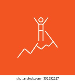 Climbing Line Symbol für Web-, Mobil- und Infografiken. Vektorweißes Symbol einzeln auf rotem Hintergrund.