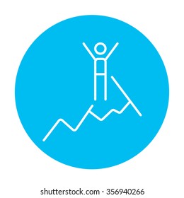 Climbing line icon for web, mobile and infographics. Vector white icon on the light blue circle isolated on white background.