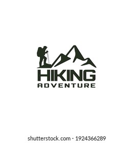 climbing logo design. a climber looks at a mountain. Mountain adventure logo stickers with elegant black and white colors	