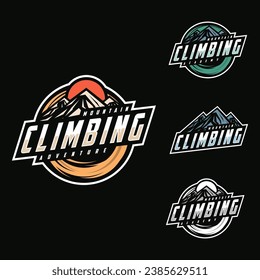 Vector de logotipo de escalada. Escalada deportiva, ilustración de conjunto de emblemas