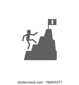 Climbing man on mountain  icon vector