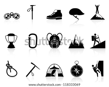 climbing mountain icons set