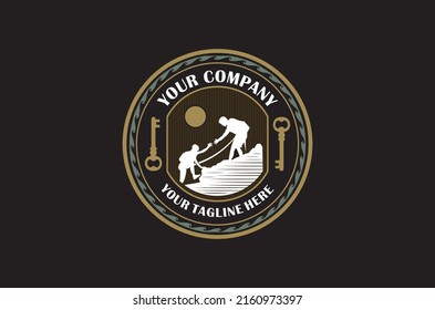 CLIMBING MOUNTAIN WITH PARTNER LOGO RETRO