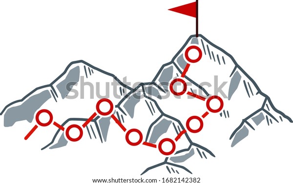 Climbing Mountain Red Flag Points Stages Stock Vector (Royalty Free ...