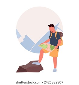 Climbing mountain trails. Tourist with backpack. Tourism. Outdoor Hiking
