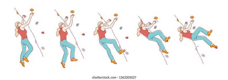 Climbing mountain vector. The girl is engaged in an extreme sport