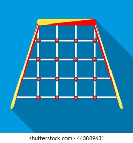 Climbing net in playground for children climb up icon in flat style on a sky blue background