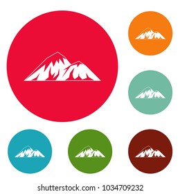 Climbing on mountain icons circle set vector isolated on white background