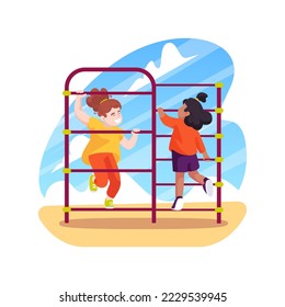 Climbing on a playground isolated cartoon vector illustration. Child playing on a playground, kid climbing on stairs, kindergarten equipment, daycare center, physical movement vector cartoon.