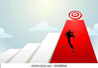 Climbing on Target High Graph-Businessman determination in fulfilling goals.