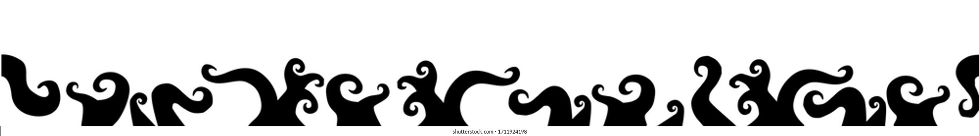 Climbing plant, octopuses tentacles pattern. Black and white vector illustration.