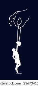 climbing rock overhang.  background. Silhouette white vector and navy background. Illustration.