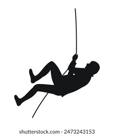 Climbing, rock climbing, silhouette man, climb to mountain with rope
