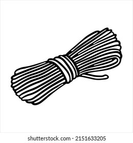 Climbing Rope for camping Outline Doodle Hand-Drawn Vector Illustration. String for hiking, local tourism