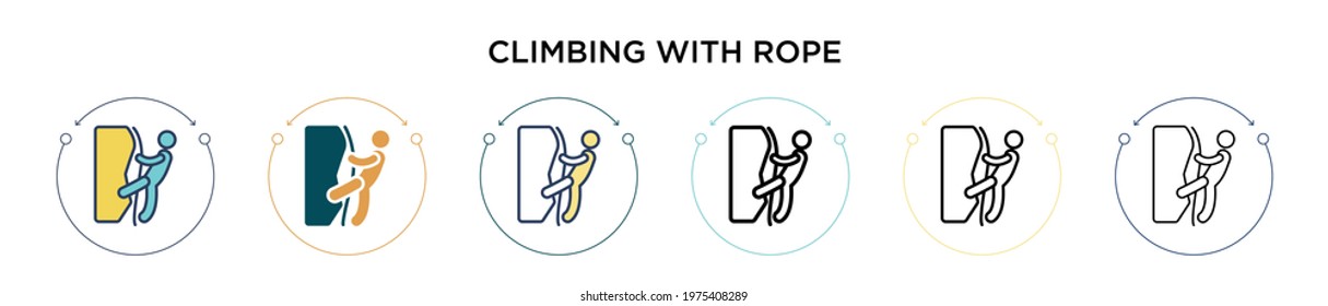 Climbing with rope icon in filled, thin line, outline and stroke style. Vector illustration of two colored and black climbing with rope vector icons designs can be used for mobile, ui, web