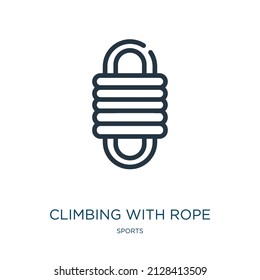 climbing with rope thin line icon. climbing, mountain linear icons from sports concept isolated outline sign. Vector illustration symbol element for web design and apps.
