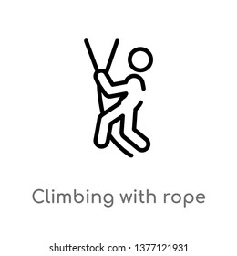 climbing with rope vector line icon. Simple element illustration. climbing with rope outline icon from sports concept. Can be used for web and mobile