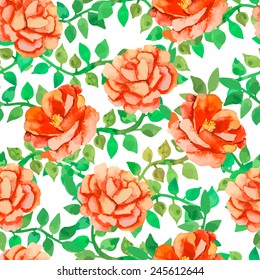 Climbing roses seamless pattern. Camellia and leaves. Vector.