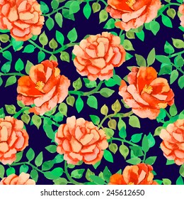 Climbing roses seamless pattern. Camellia and leaves. Vector.