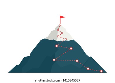 Climbing route to peak mountain. Сoncept of success. Business vector illustration.