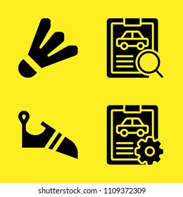 climbing shoes, car repair, car repair and badminton vector icon set. Sample icons set for web and graphic design