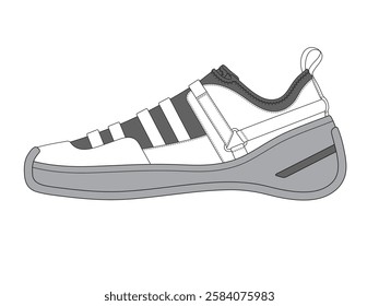 Climbing shoes technical flat sketch vector mockup template.