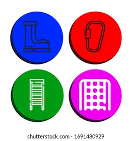 trepando iconos simples conjunto. Contiene iconos como Boots, Carabiner, Ladder, Escala de Rope, puede ser usado para web, móvil y logotipo
