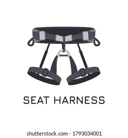 Climbing sit harness. A waist belt and two leg loops connected through a belay loop. Abseiling , mountaineering, rappeling and rock climbing equipment vector illustration.