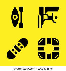 climbing, snowboard, kayak and lifesaver vector icon set. Sample icons set for web and graphic design