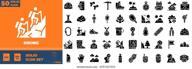 Climbing Solid Editable Icons set. Vector illustration in modern thin solid style of climbing icons: camp, mountain, forest, etc