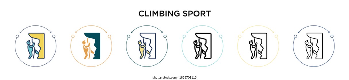 Climbing sport icon in filled, thin line, outline and stroke style. Vector illustration of two colored and black climbing sport vector icons designs can be used for mobile, ui, web